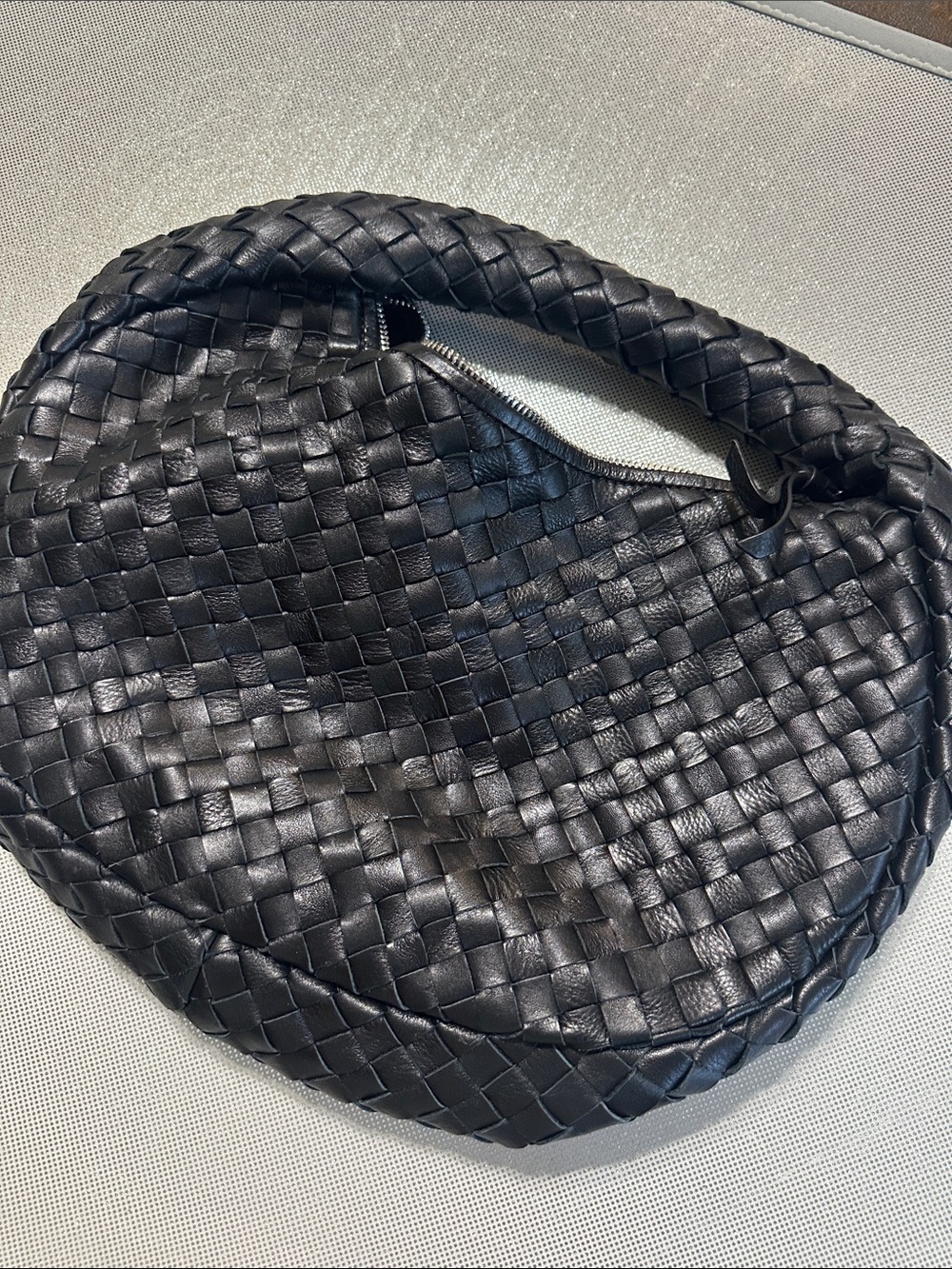 Black Woven Leather Hobo Bag - Women - Picture 6 of 9